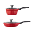 Cast Aluminum Nonstick Frying Pan & Saucepan, Ruby Red - Bundle Offer Online now