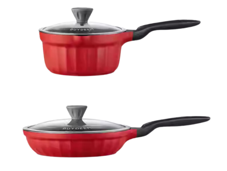 Cast Aluminum Nonstick Frying Pan & Saucepan, Ruby Red - Bundle Offer Online now