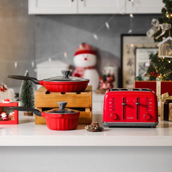 Cast Aluminum Nonstick Frying Pan & Saucepan, Ruby Red - Bundle Offer Online now