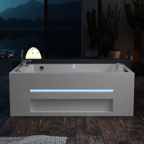 71 in. Alcove Massage Inline Heater 2-Person LED Tub With Left Drain For Cheap