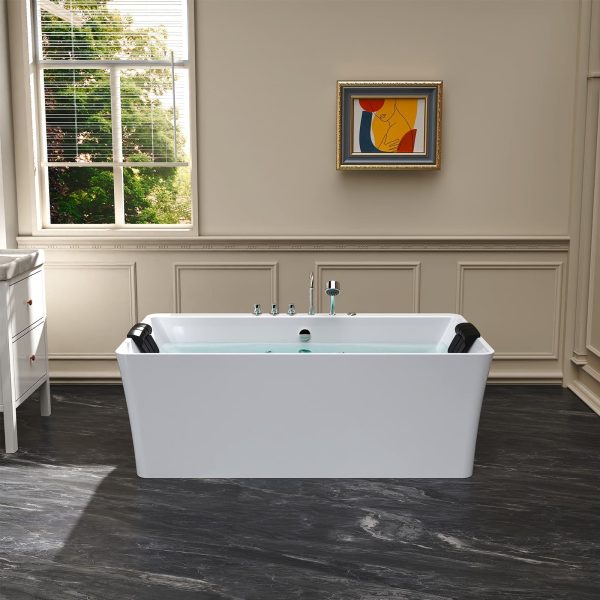 67  Freestanding Whirlpool Bathtub with Faucet and Center Drain For Sale