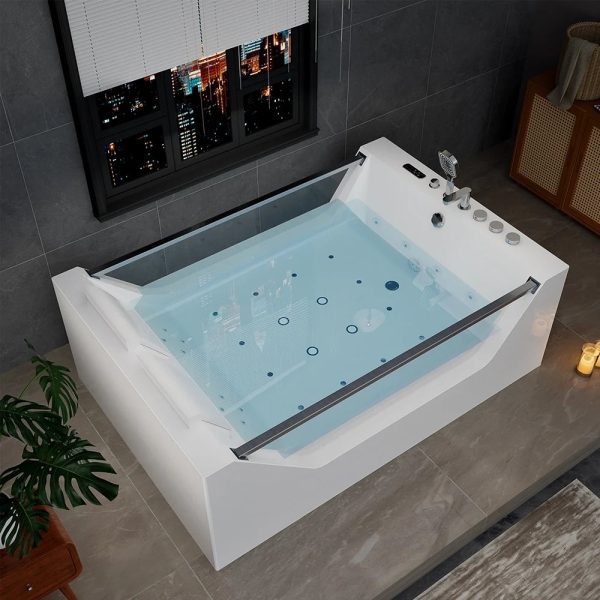 71  Freestanding Combo Massage Whirlpool Inline Heater 2-Person Bathtub with Dual Glass Design Fashion