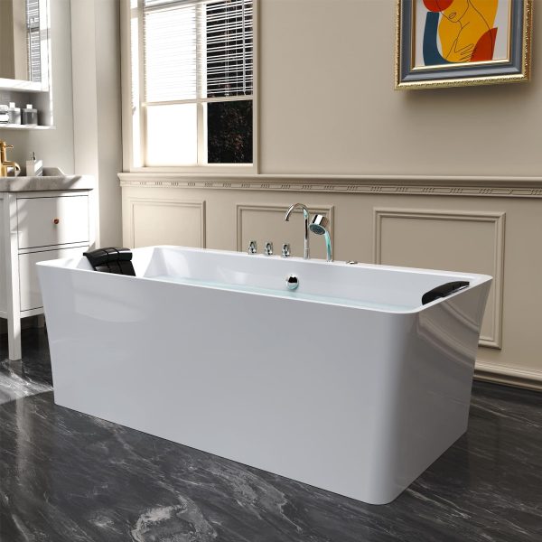 67  Freestanding Whirlpool Bathtub with Faucet and Center Drain For Sale