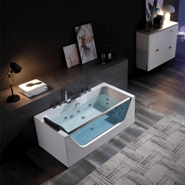 67  Alcove LED Whirlpool Bathtub with Center Drain Supply