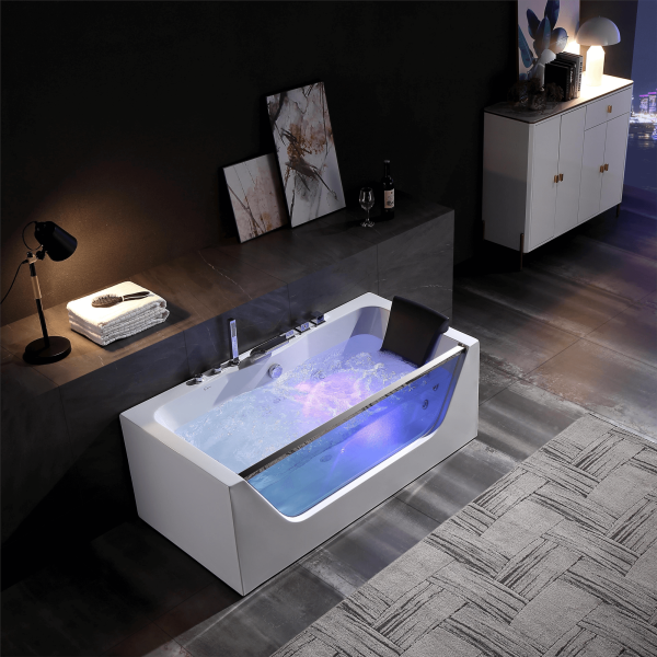 67  Alcove LED Whirlpool Bathtub with Center Drain Supply