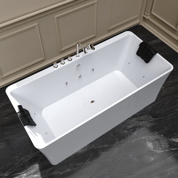 67  Freestanding Whirlpool Bathtub with Faucet and Center Drain For Sale