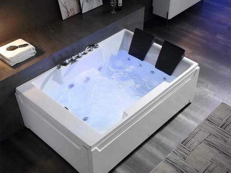 72  Alcove Whirlpool LED Bathtub for 2 Persons with Left Drain Supply