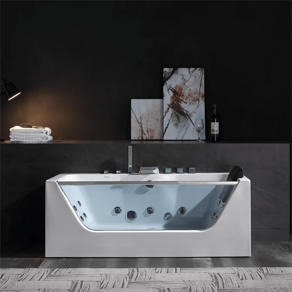 67  Alcove LED Whirlpool Bathtub with Center Drain Supply