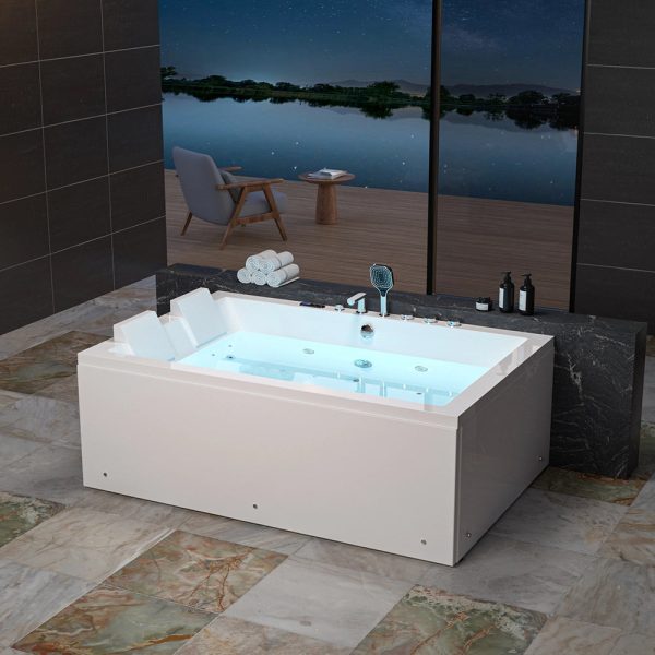 71  Alcove Dual Massage Whirlpool Inline Heater 2-Person Bathtub with Center Drain For Discount