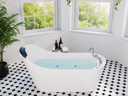 67  Freestanding Whirlpool Tub with Faucet and Reversible Drain Hot on Sale