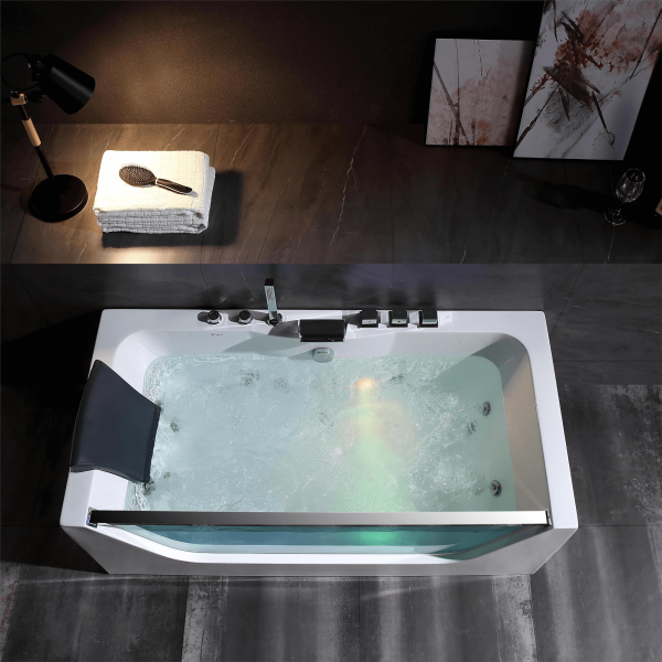 67  Alcove LED Whirlpool Bathtub with Center Drain Supply