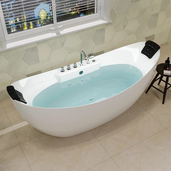 67  Freestanding Boat-shaped Whirlpool Bathtub with Center Drain Hot on Sale