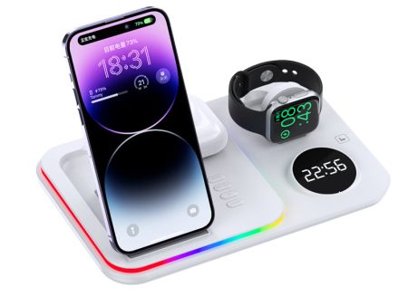 JJT-A82 Folding Cell Phone Wireless Charger RGB Lights Multifunction Headphone Watch Charging Station with Clock Discount